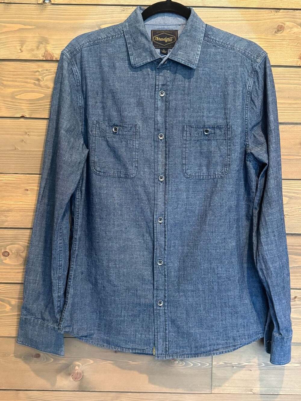 Threadgrit TGFA23WS055 Blue Chambray Long Sleeve Button Down Shirt Size S